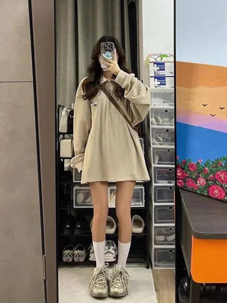 Autumn and winter loose casual polo collar long sleeved women's top fashionable women's commuting wool waffle hoodie without hat