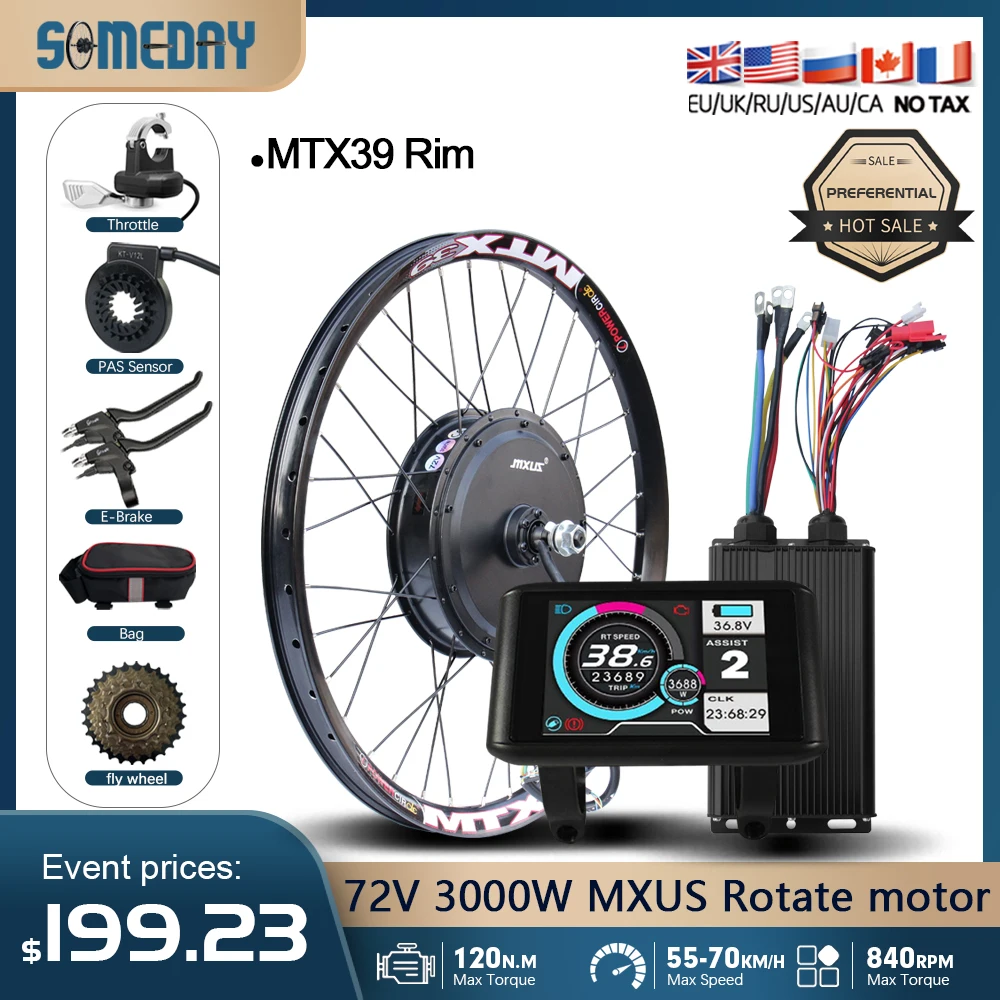 

MXUS Brand Electric Bike Conversion Kit 72V 3000W Rear Hub Motor EBike Conversion Kit 80A Controller with UKC1 Color Display