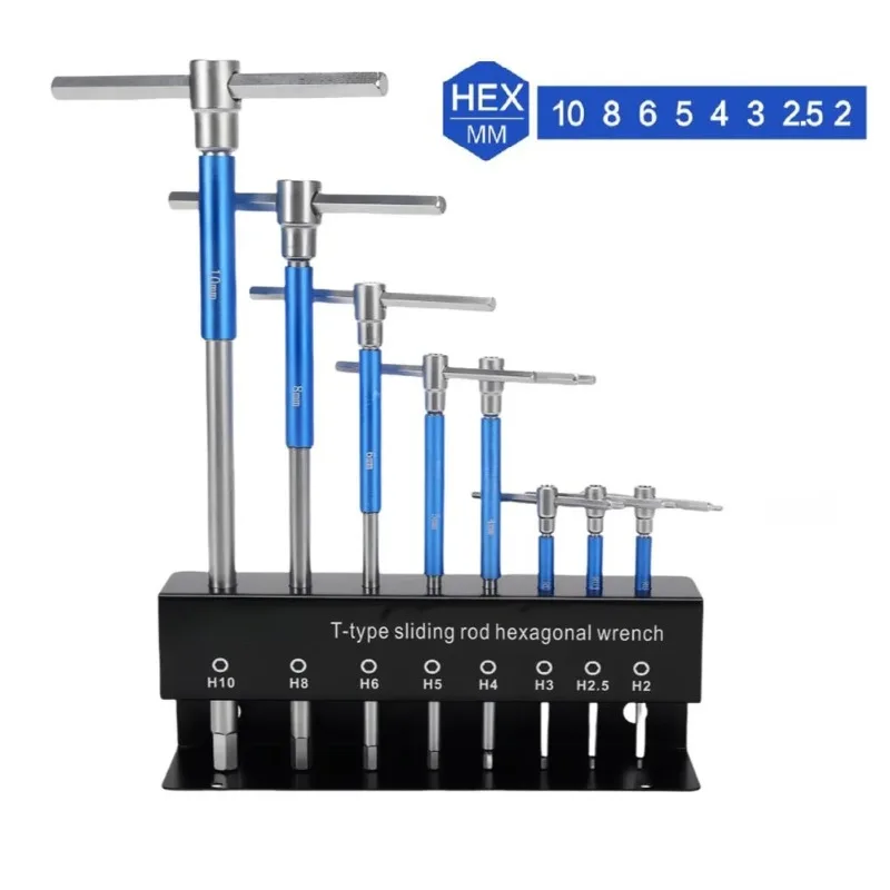 8pcs Iron Frame Hexagonal Repair Wrench T-shaped Handle Set Bicycle Repair Tool T/L-shaped Sliding Rod Hexagonal Wrench