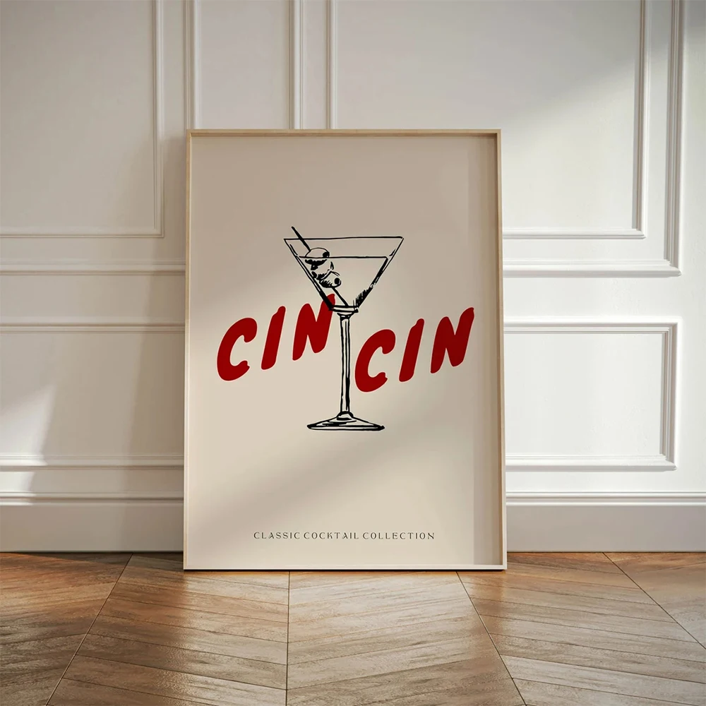 Trendy Cin Cin Cheers Cocktail Martini Trendy Wall Art Prints Canvas Painting Poster Pictures For Kitchen Room Home Decor