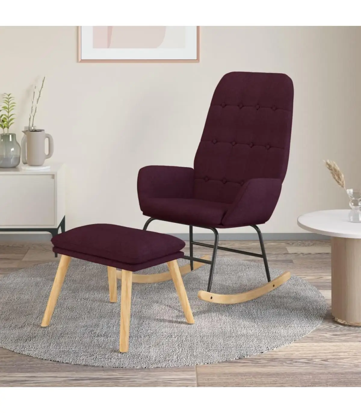 Rocking Chair with purple fabric stool