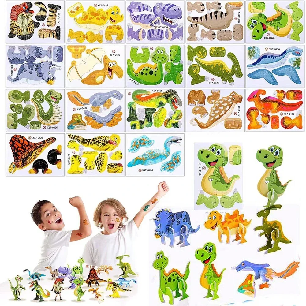 50Pcs Dinosaur Paper Jigsaw Puzzles Party Favor Kids Toys Birthday Party Giveaway Classroom Treasure Box Rewards Pinata Fillers