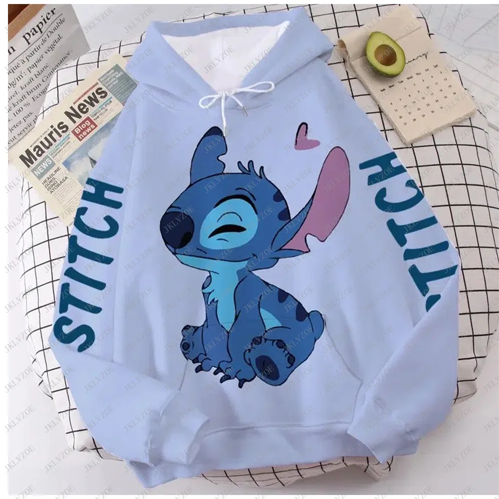 Disney Hoodie Fashion Stitch Angel Monster Letter Cartoon Sweatshirt Pullover Cute Harajuku Unisex Women\'s Pocket Top Brand Hot