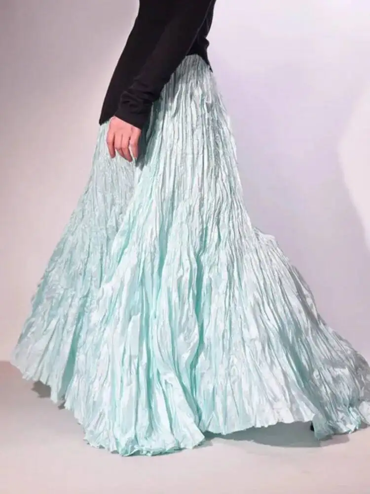 Fashion Texture Folds Skirt Women's High Waist Versatile A Line Skirts 2026 New Autumn Products Long Skirts Sweet 17S0NBE