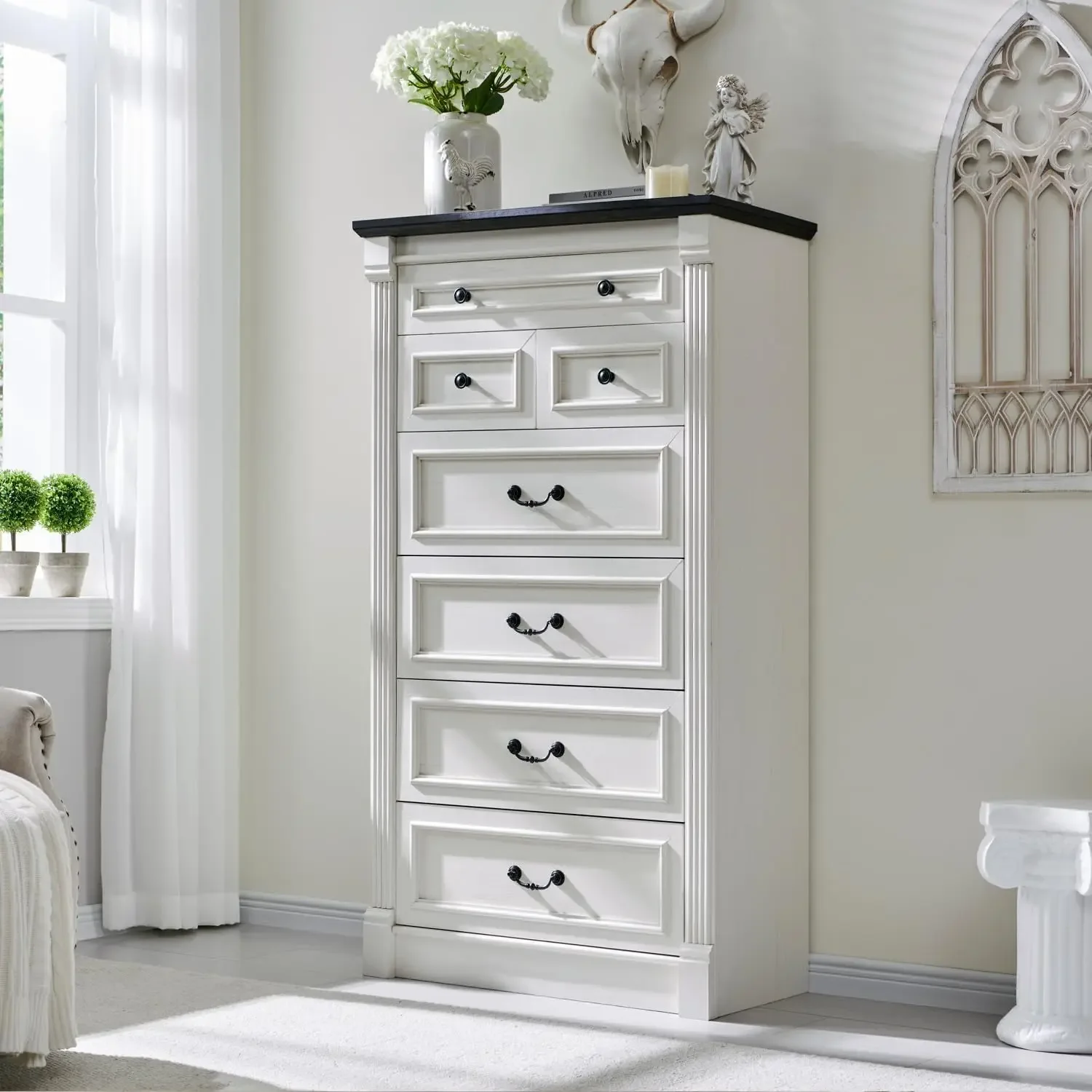 

Customizable drawer dresser, 57" large Roman column chest bedroom, hallway, living room storage