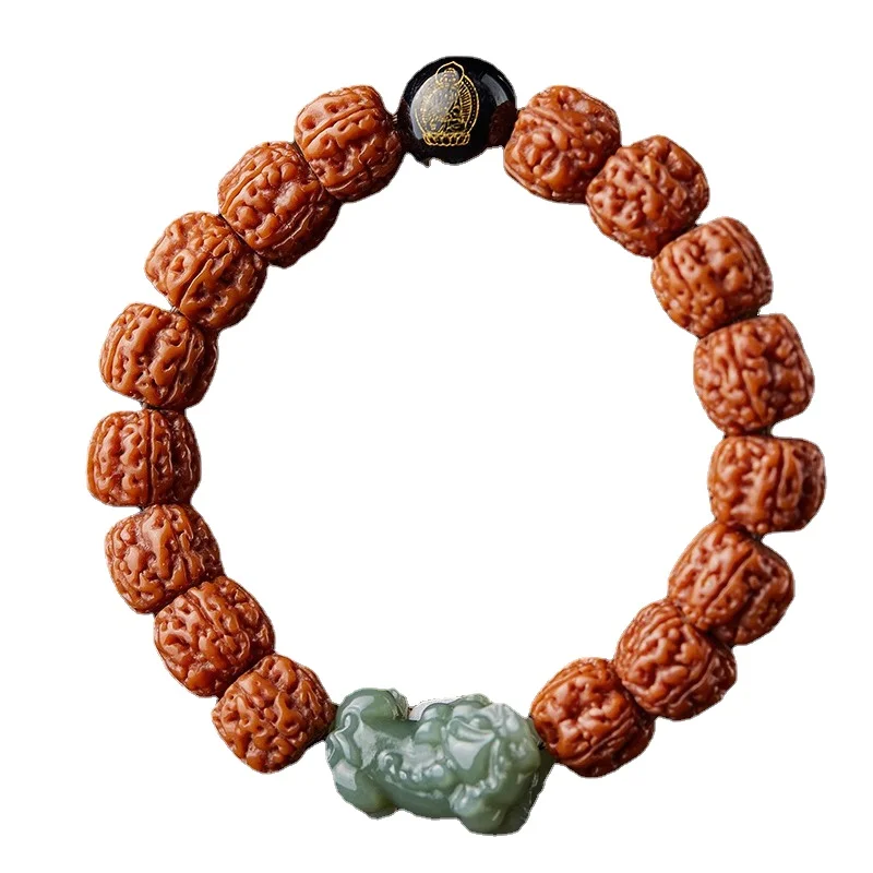 Armband Volwassen Natuurlijk Materiaal Rudraksha Hetian Jade Jade Zuid Rood Agaat Hand Speelgoed Ronde Boeddha Kralen Retro Chinese Eenvoudige 1Pc