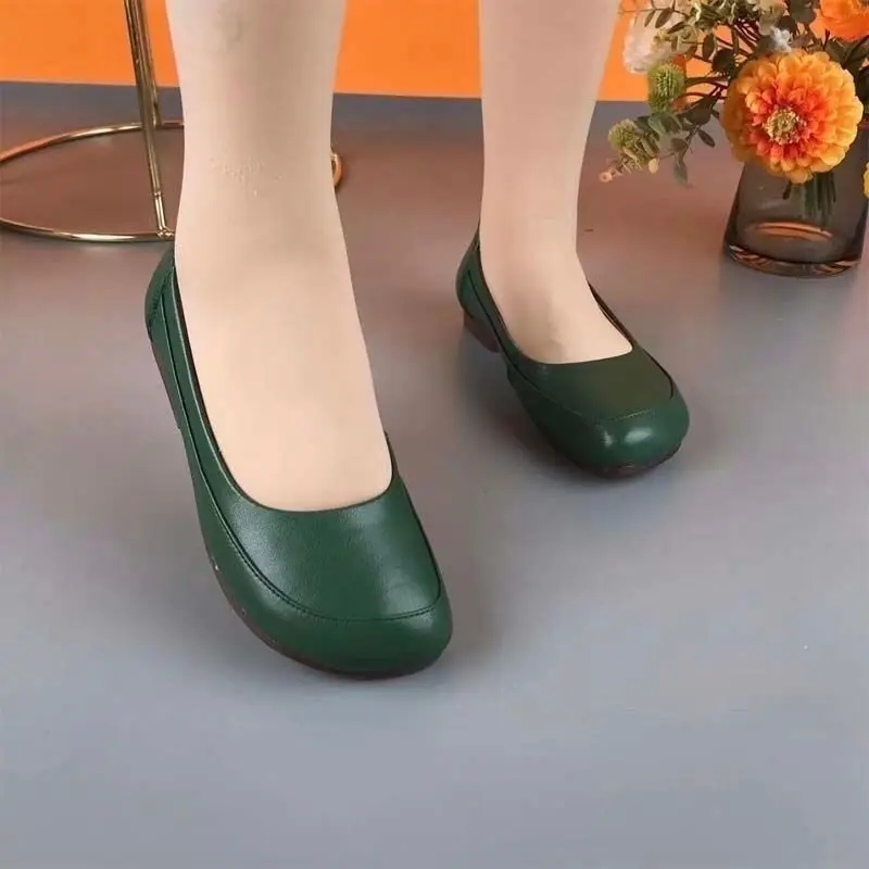 Elegant Dressy Ballet Flats Women\'s Plain Loafer Concise Slip On Office Nurses Work Shoes New Woman Faux Leather Green Moccasins