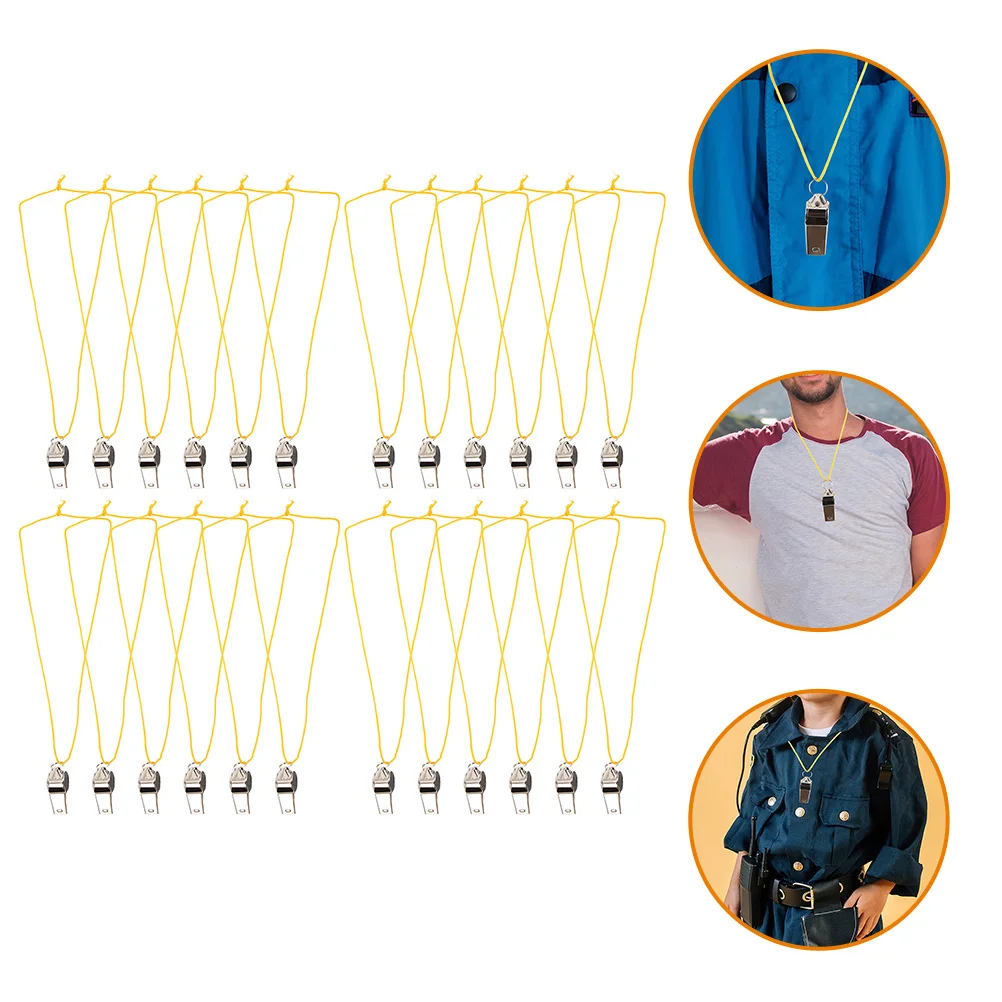 

24pcs Sports Whistles Stainless Steel Whistles Lanyards Portable Referee Metal Training Survival Emergency Safety Loud