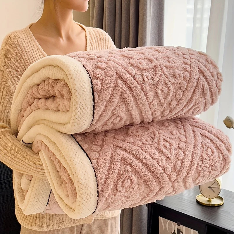

Luxury carving lamb fleece Thick Blanket Warm Blanket for Bed Soft Fluffy Sofa Cover Blankets Super Warmth Winter Throw Blankets