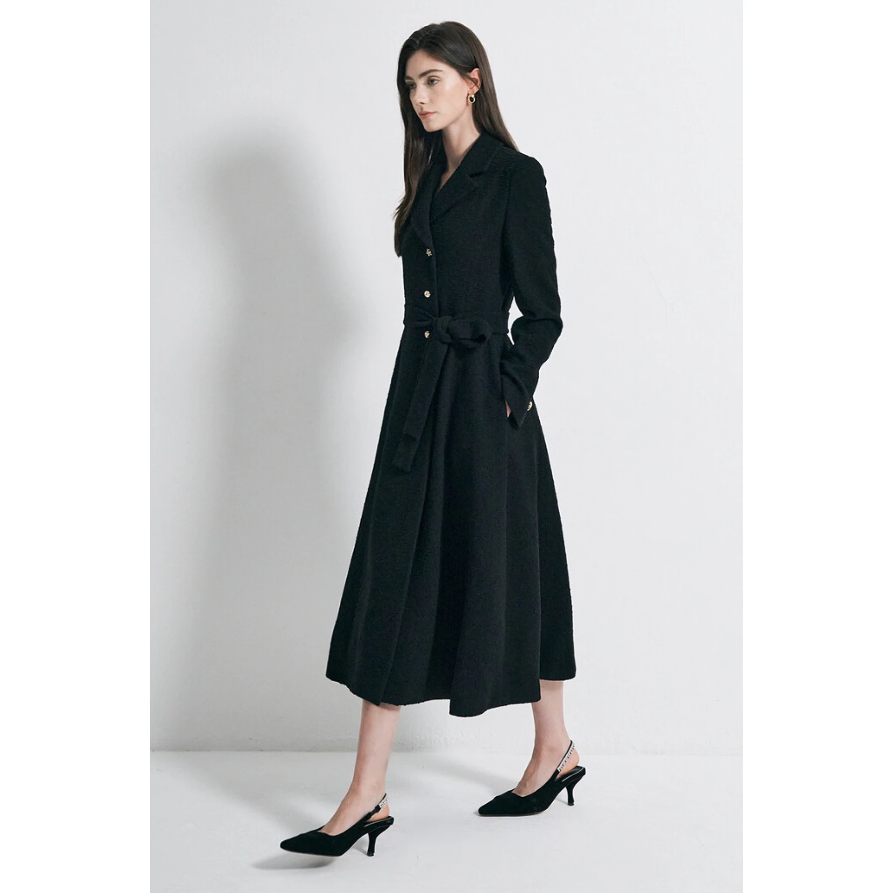 OBZ26 Autumn High Quality Lemon Cheese Coat Elegant Collar Slimming Waist Tie Long Outerwear for Women Commute Style