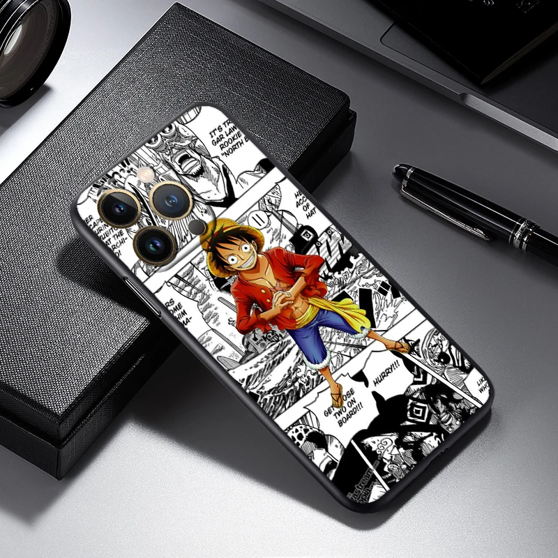 One Piece Animation Cartoon For iPhone 15 14 13 12 11 XS XR X 8 7 SE Pro Max Plus Mini Black Funda Phone Case
