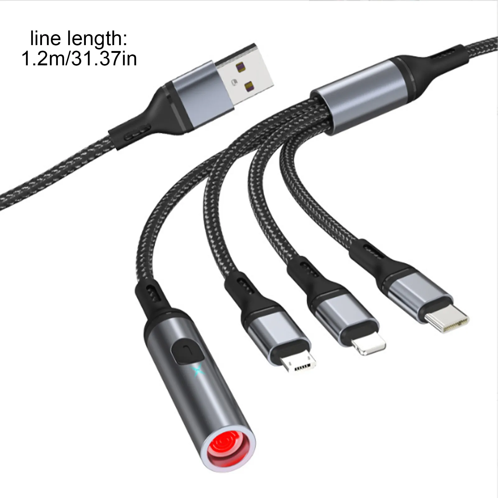 Universal 4 In 1 Multiple USB Cable Nylon Braided Fast Charging Cord Adapter With Cigars Lighter Type-CUSB Port Connectrs