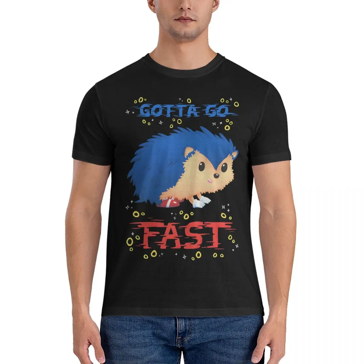 Gotta Go Fast Cute Hedhehog, Platformer Game, Meme  Cotton Vintage T-Shirts Crewneck Sonic Tee Shirt Short Sleeve Clothing