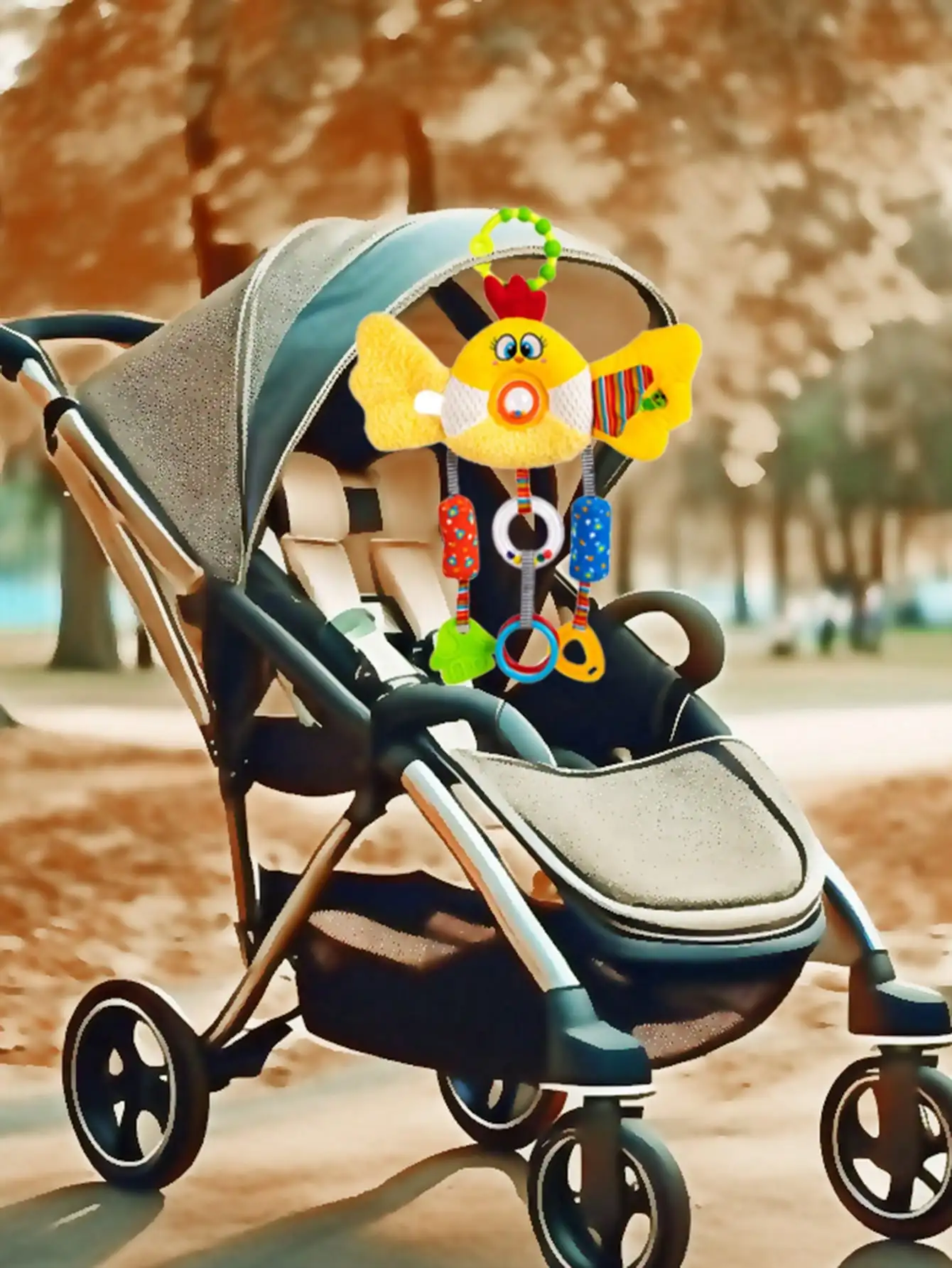 รถเข็นเด็กรูปสัตว์แบบมีคลื่นหมุนได้พร้อมอุปกรณ์เสริมสำหรับติดในรถยนต์พร้อมกับกระดาษริงกระดิ่งลมแก้วกาวเพื่อความปลอดภัยสำหรับทันตกรรม