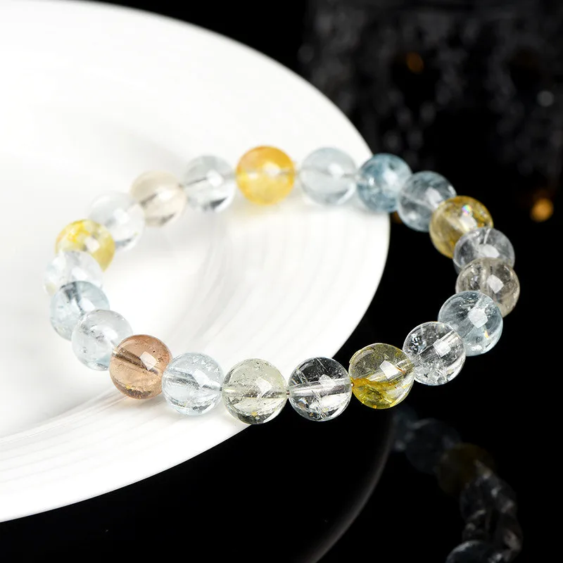 

Natural Colorful Topaz Clear Round Beads Bracelet Gemstone Blue Topaz Jewelry For Women Men 9mm 10mm 11mm AAAAAA