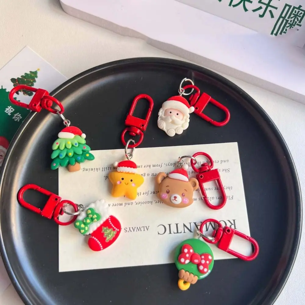 

Christmas Tree Xmas Santa Claus Pendant Socks Snowman Christmas Resin Key Chain Backpack Charms Korean Style DIY Chain Pendant