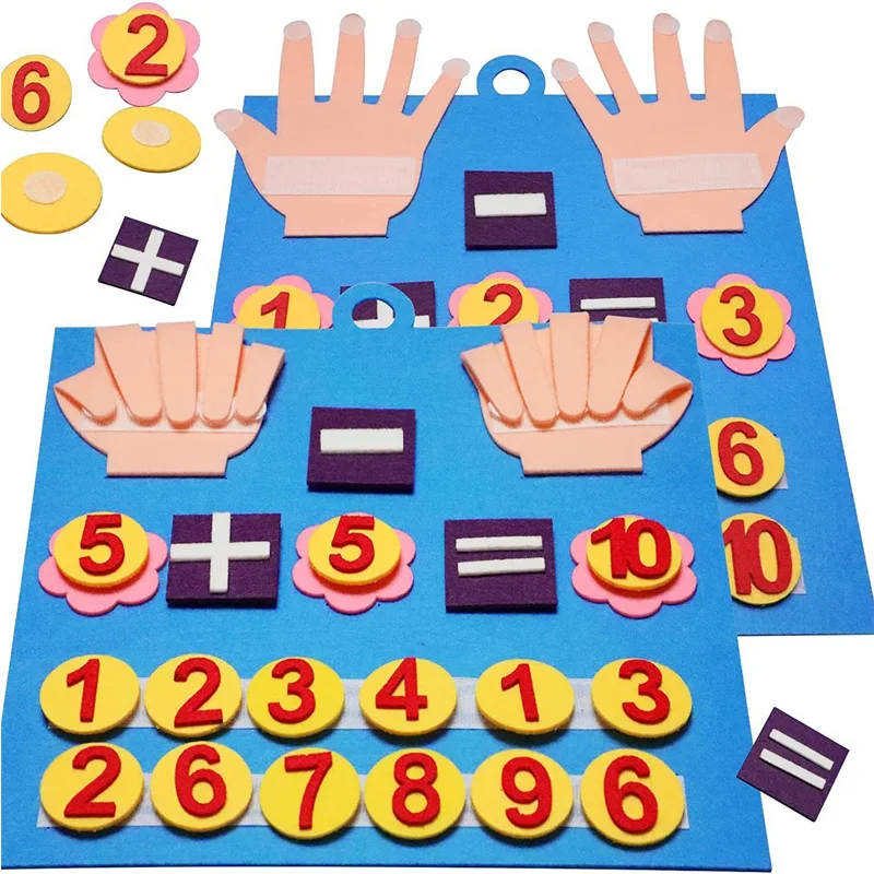 Juguetes de matemáticas Montessori para guardería, 2 uds., números de matemáticas con dedos de fieltro, manipuladores de conteo para preescolares, Juegos Didacticos