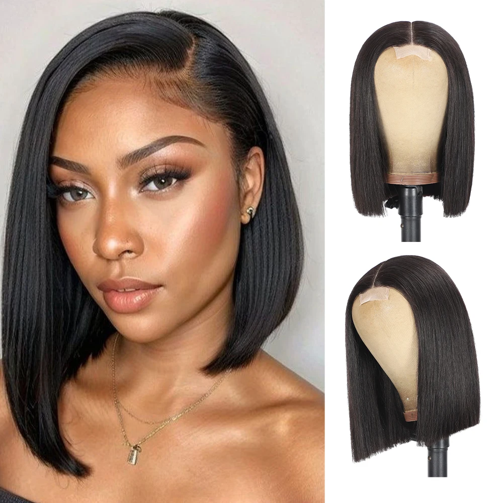 300% الكثافة سوبر مزدوجة تعادل مستقيم 2X6 الدانتيل أمامي بوب الباروكات شعر الإنسان الطبيعي الأسود 5X5 13X4 HD الدانتيل شعر مستعار أمامي #4