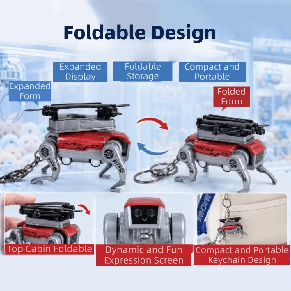 Alloy Mechanical Robot Dog Keychain Cyberpunk Style Adorable Mechanical Puppy Keychain with Folding Legs Decorative