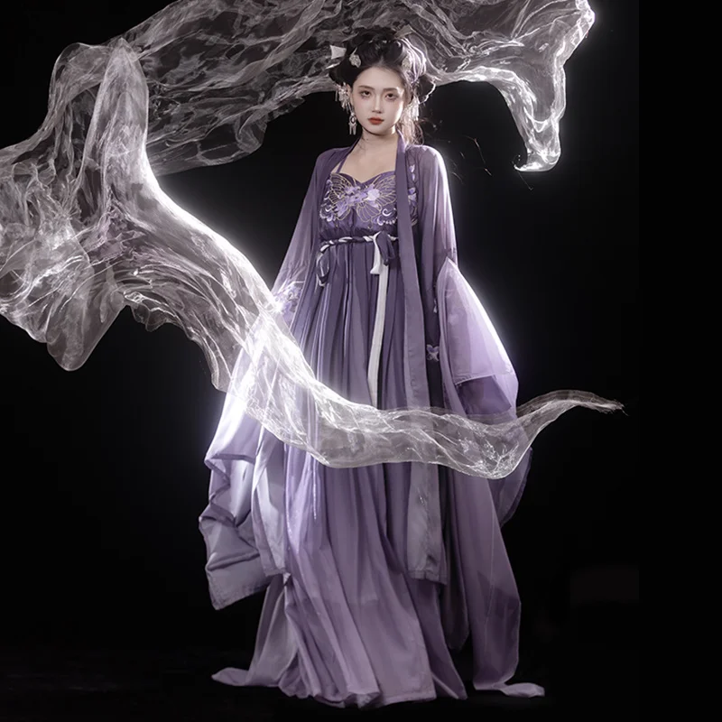 Chinese Classic Hanfu Purple Fairy Flowing Large Sleeve Shirt Women\'s Dress