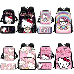 Child Backpacks Sanrios Cute Pink Hello Kitty Shoulder Bag Pencil Case Pupil Large Capacity School Bags for Boys Girls Best Gift