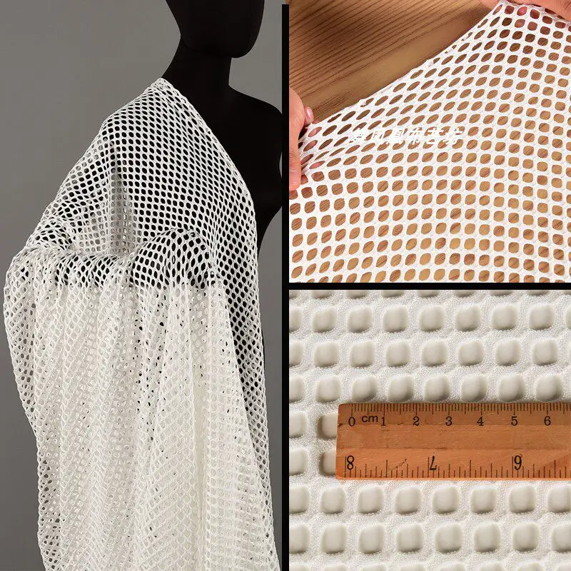 4 Way Stretch Soft Diamond Large Mesh Fabric By The Meter for Clothing Dress Skirt Crafts Sewing Elastic Net Cloth Black White