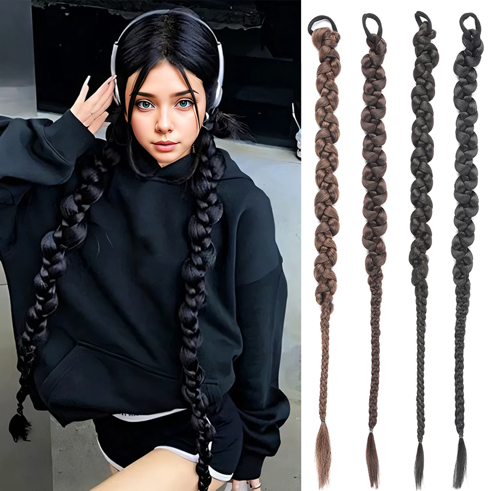 

Длинные плетеные синтетические волосы для наращивания, комплект из 2 предметов, витой хвост, наращивание с резинками, двойная плетеная рыбий хвост