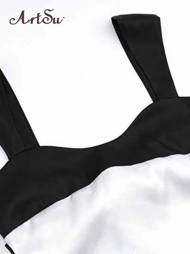 ArtSu Satin Sexy Lace Up Top Plunge Crop Top Tie Bow Off Soulder Crop Top Summer Outfits Cropped Tops Backless Skinny Vest