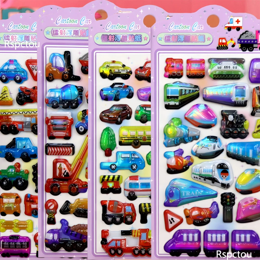 4 Stück 3D Niedliche Transportfahrzeug-Cartoon-Relief-Aufkleber Kawaii LKW Bagger Auto Aufkleber Spielzeug DIY Schreibwaren Gitarren-Aufkleber Deko