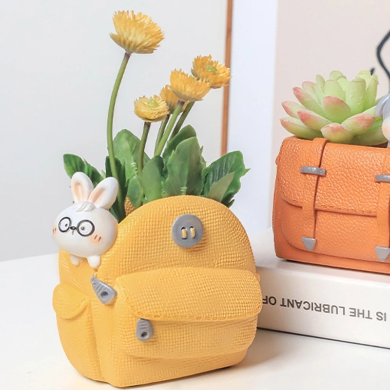 Backpack Rabbit Succulent Pot Mold for DIY Concrete Flower Pots Resin Mold Pen Holder Resin Mold Desktop Decoration Home