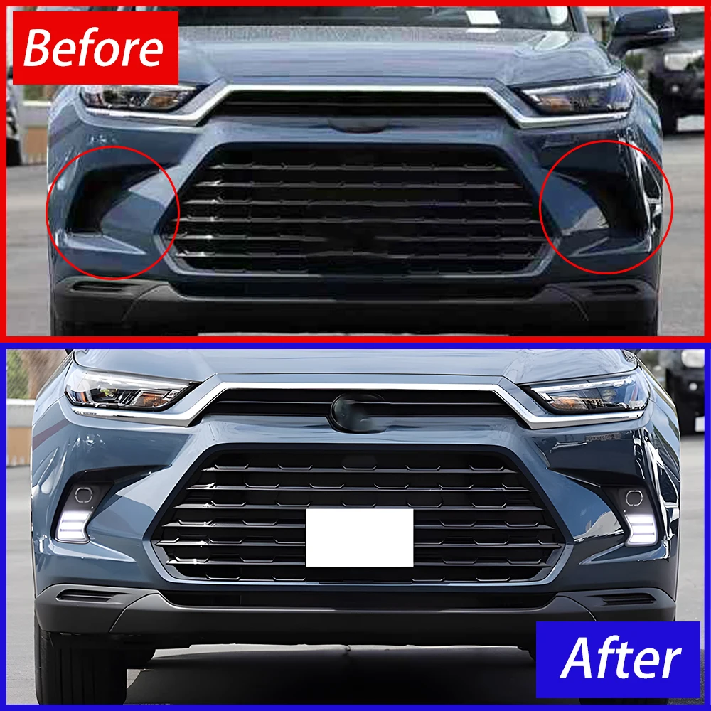 2024-2025 لتويوتا جراند لهايلاندر LED مصباح الضباب النهار تشغيل ضوء الجمعية أداة المصد الأمامي ترقية اكسسوارات السيارات