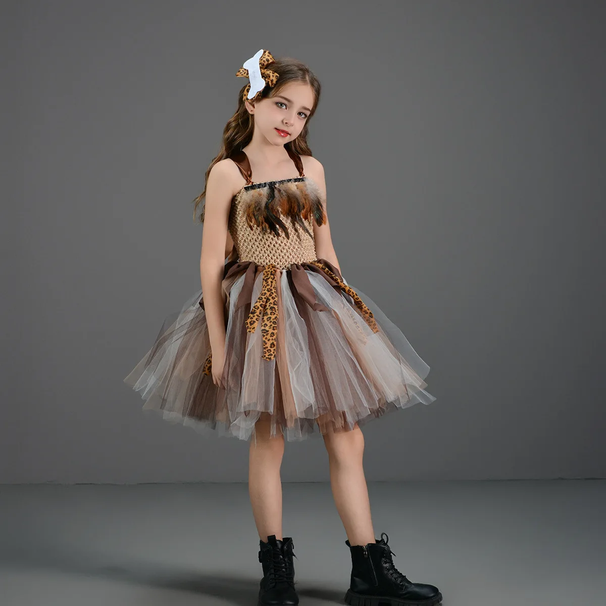 여아 와일드맨 동굴 남자 코스프레 투투 원피스 코스튬 판타지 무대 공연 댄스 스커트, 할로윈 카니발 파티 의상