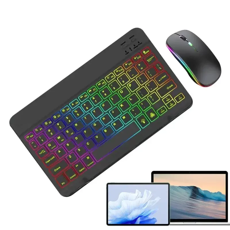 Conjunto sem fio Gradiente Backlight Teclado e Mouse, 2 Modos de Luz, 7 Cores
