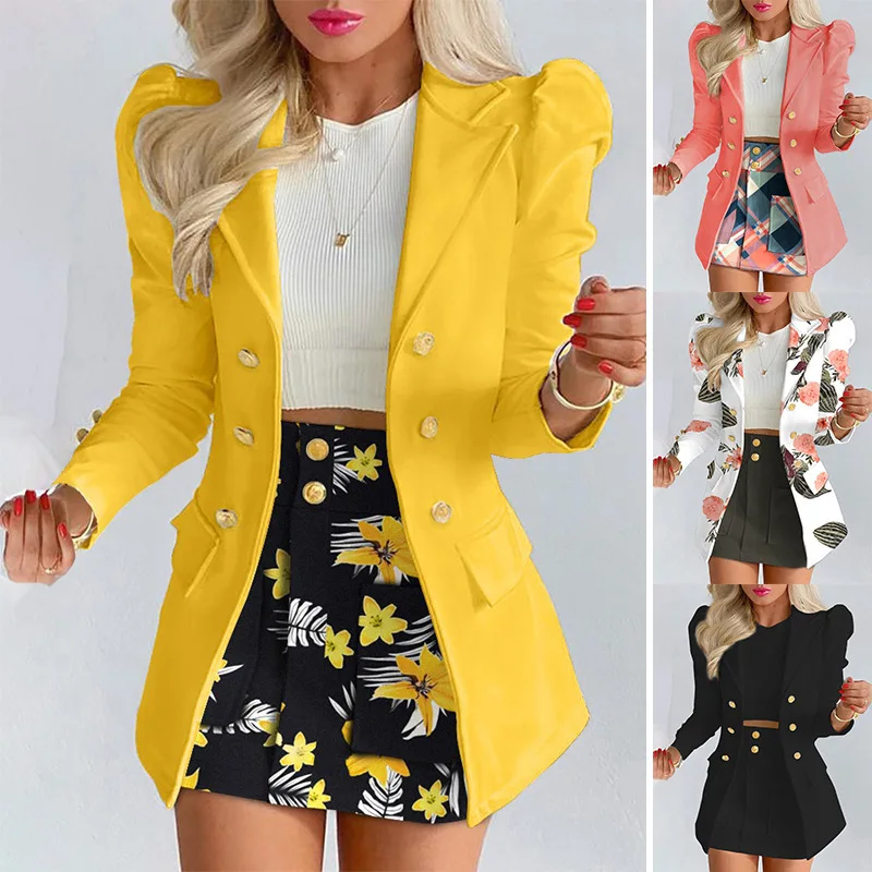 New Fashion Women Printed Single Breasted Jacket and Mini Skirt Sets Ladies Office Long Sleeve Two Piece Sets Womens Outifits