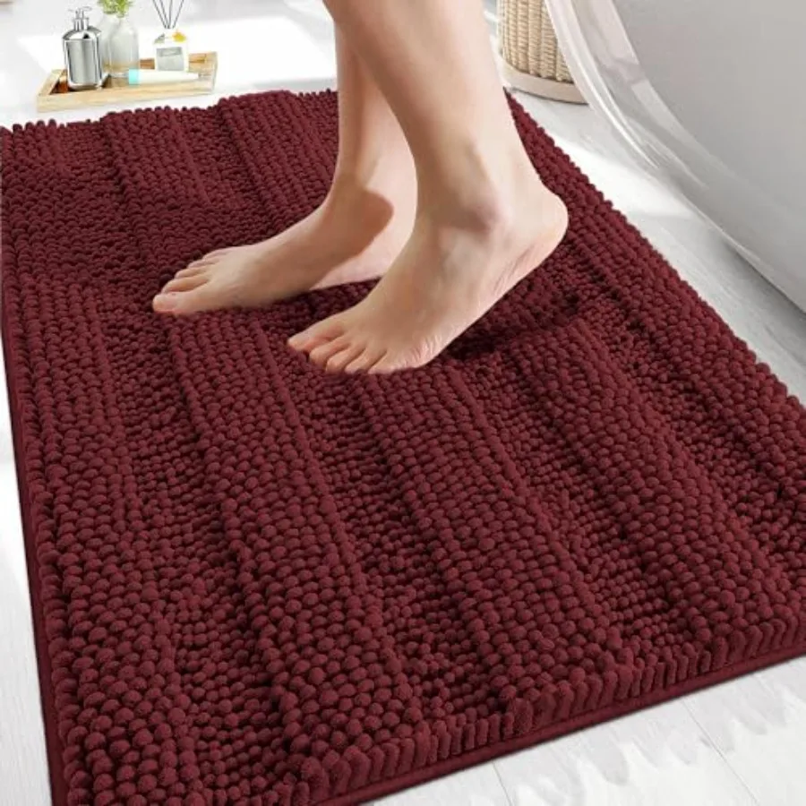 

Thick Bathroom Rugs 30x20 Extra Absorbent Chenille Striped Bath Rugs Rubber Backing Machine Wash Dry Bath Mats for Bathroom Flo