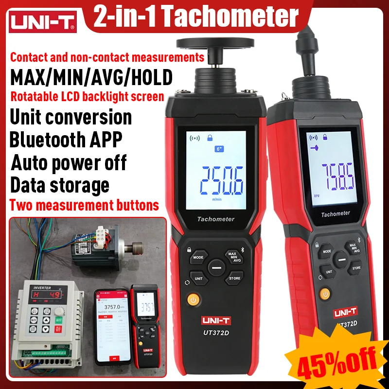 

UNI-T Tachometer Digital RPM Meter 2 in 1 Contact and Non-contact Tacometr Digital RPM Meter Professional Rotational Speed Meter