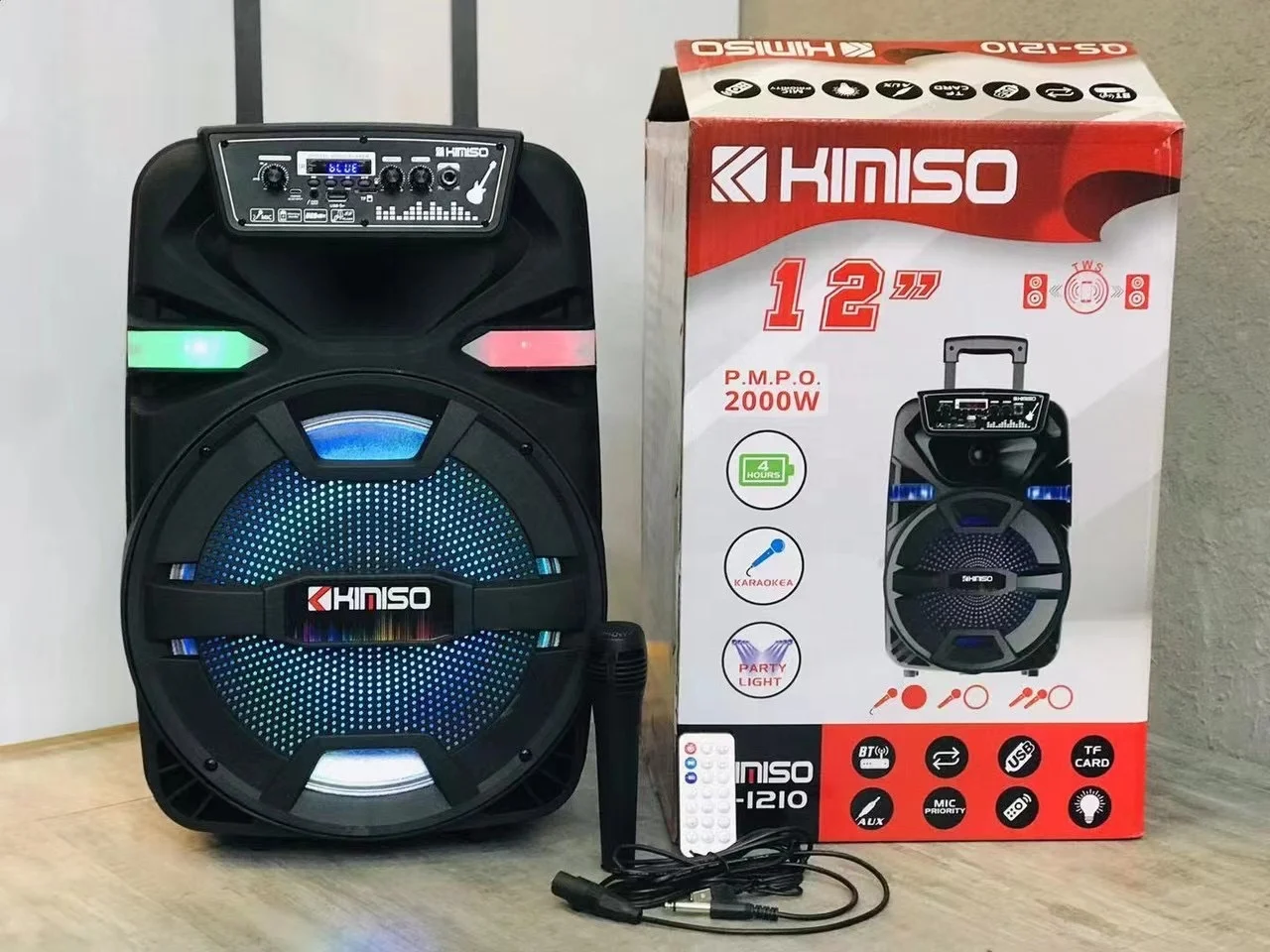 KIMISO QS1210 Qs 1210 Wireless Tooth Speaker 12 Inch Portable Trolley Speaker DJ System Subwoofer Sound Box With LED Light