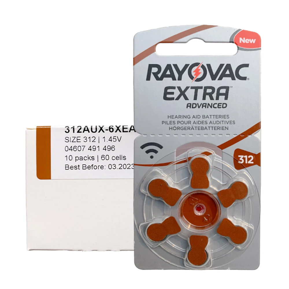 

60 PCS Hearing Aids RAYOVAC EXTRA Battery A312 312A ZA312 312 PR41 Zinc Air Battery 312/A312 For Sound Amplifier