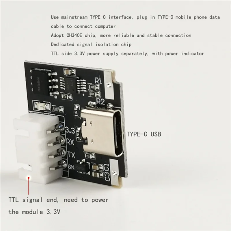 【Livraison Rapide】Isolated USB To TTL Module 3.3V TYPE-C Download Cable Upgrade Brush Industrial 1 PCS Black