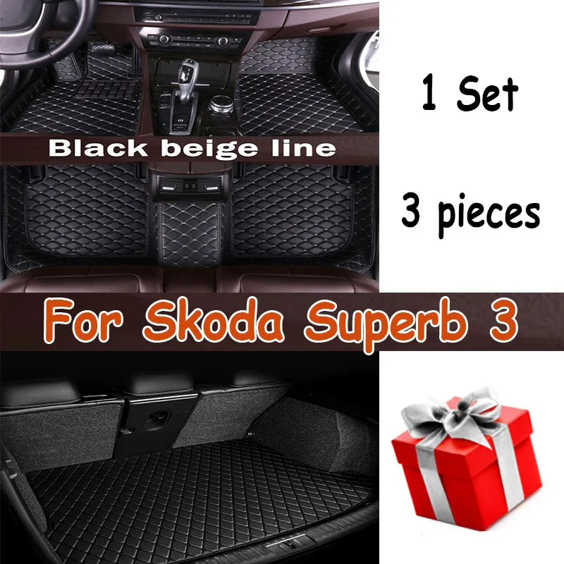 

Custom Made Leather Car Floor Mats For Skoda Superb 3 2016 2017 2018 2019 2020 2021 Carpets Rugs Foot Pads Accessories