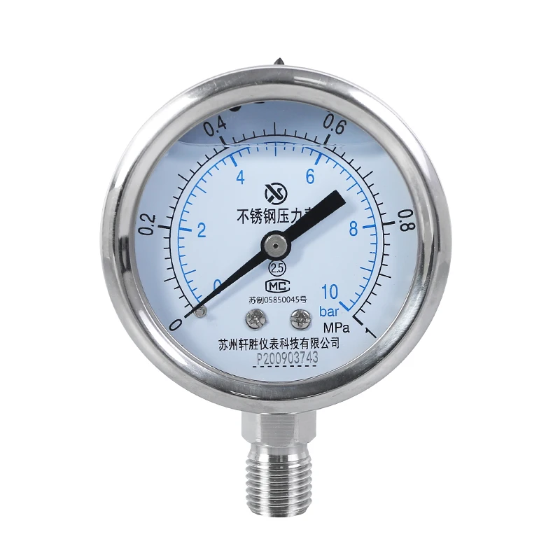 Yn60bf 1MPa, 10bar Stainless Steel Shock Resistant Pressure Gauge High Temperature Resistant Pressure Gauge