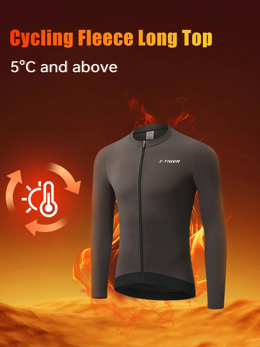 X-TIGER Fleece-Radtrikot für Herren, thermisches Radshirt mit langen Ärmeln, Fahrradshirt mit 3 Taschen und rutschfestem Saum für Rennrad- und Mountainbike-Fahrten. – Detail 9