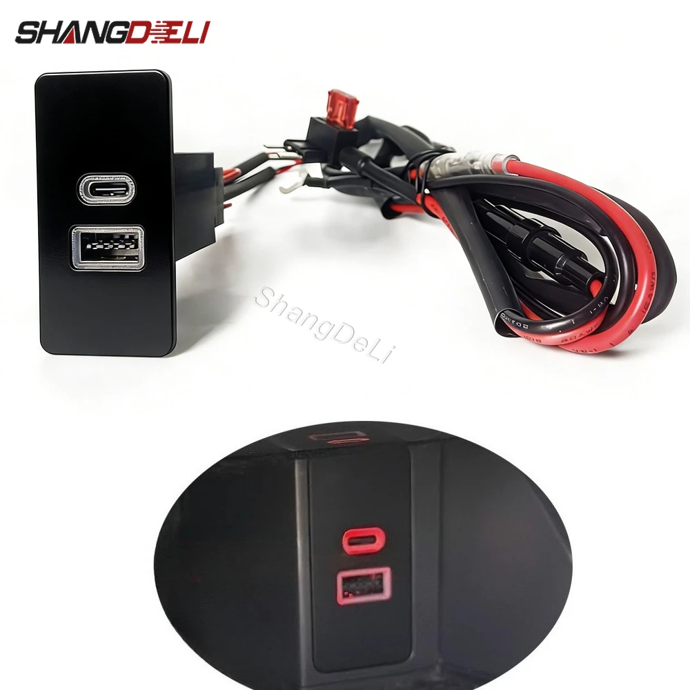 1PC Rote LED Licht Dual Auto Ladegerät 12V/24V Typ C PD USB Telefon Adapter Fit für Golf 7/7,5 Passat Jetta