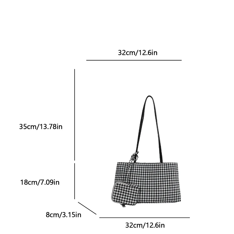 Karierte Canvas-Umhängetasche für Damen, leichte, lässige Pendler-Handtasche, Vintage-Tragetasche mit kariertem Muster und Farbblock-Design – Detail 1