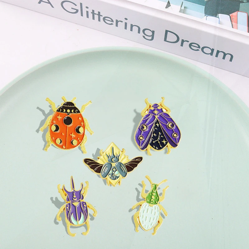 Pines Lapel Badges Cartoon Nature Jewelry Gift for Kid Friend Beetle Insect Enamel  Brooch Custom Cute Ladybird Moth