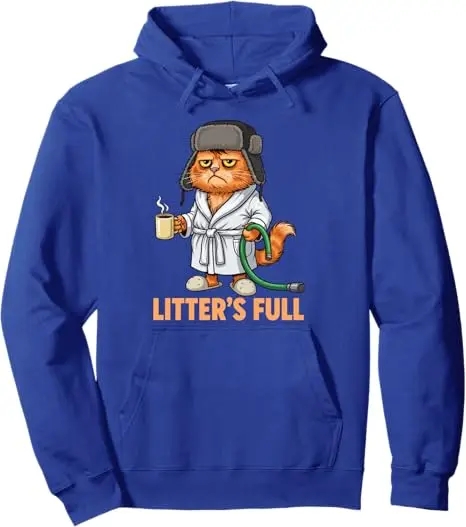 Litter’s Full Cat Parody Pullover Hoodie Y2K Humor Funny Kitty Christmas Shirt – “Litter’s Full” Cotton Hooded Sweatshirt Tops