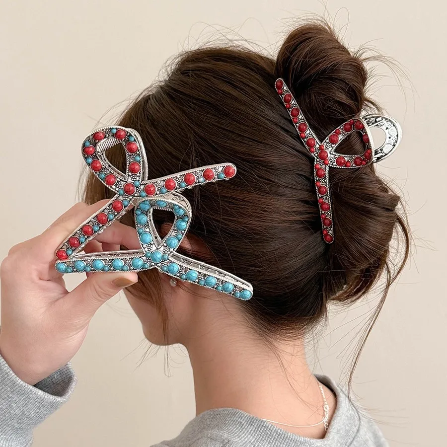 

NEW 12CM Large Gemstone Alloy Hair Claw Bohemian Style Claw Clips Retro Trendy Hair Clips for Women Girls INS Hair Accessories