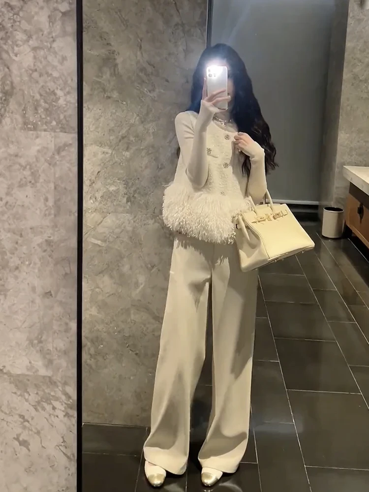 화이트 조끼 여성 가을 겨울 한국 드라마 슬레 스팽글 스플라이싱 하이엔드 느낌 탑 여성용 프리미엄 품질 재킷