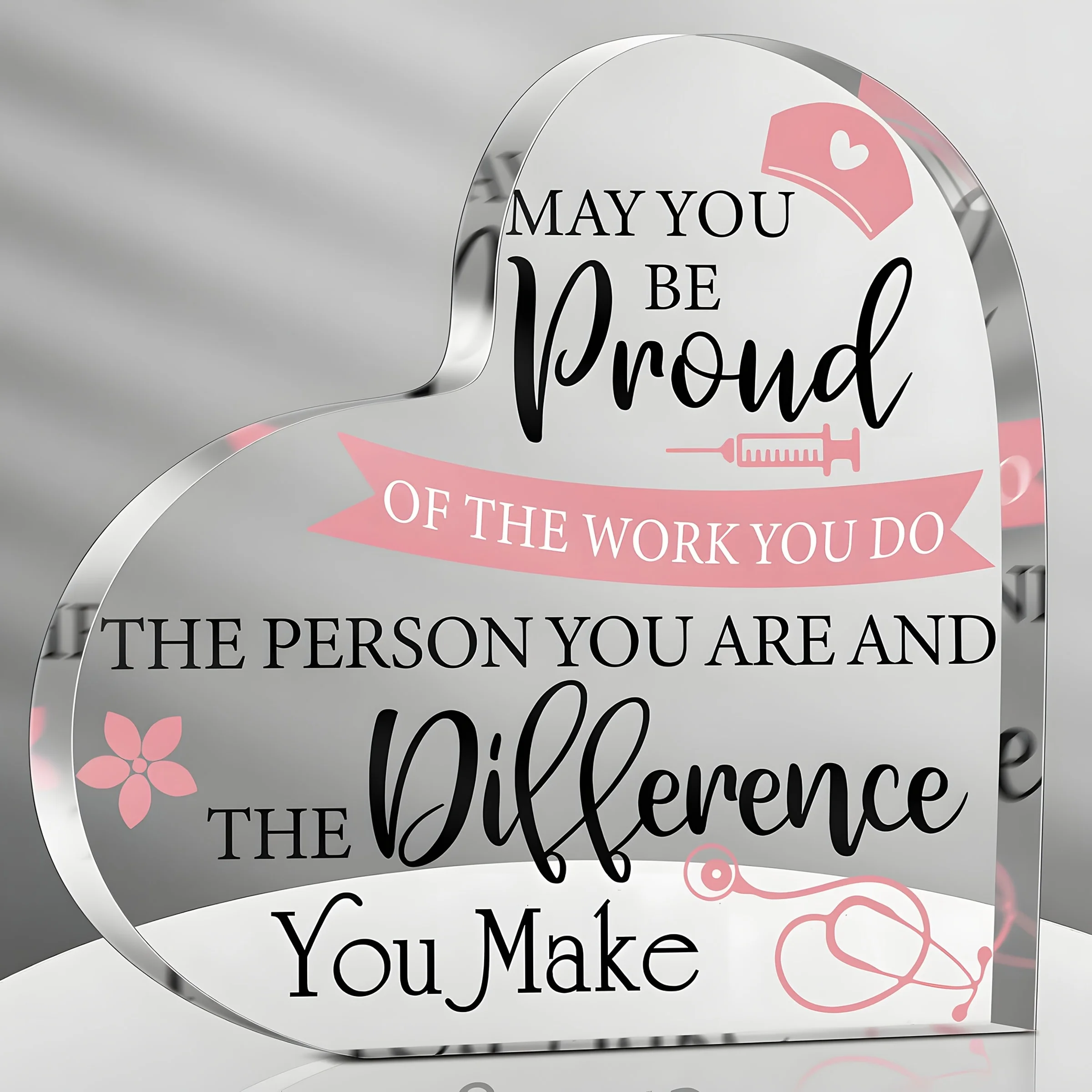 GiftPulse Nurse Heart Acrylic Desk Decor with Stethoscope, Motivational Quote for Hospital Office