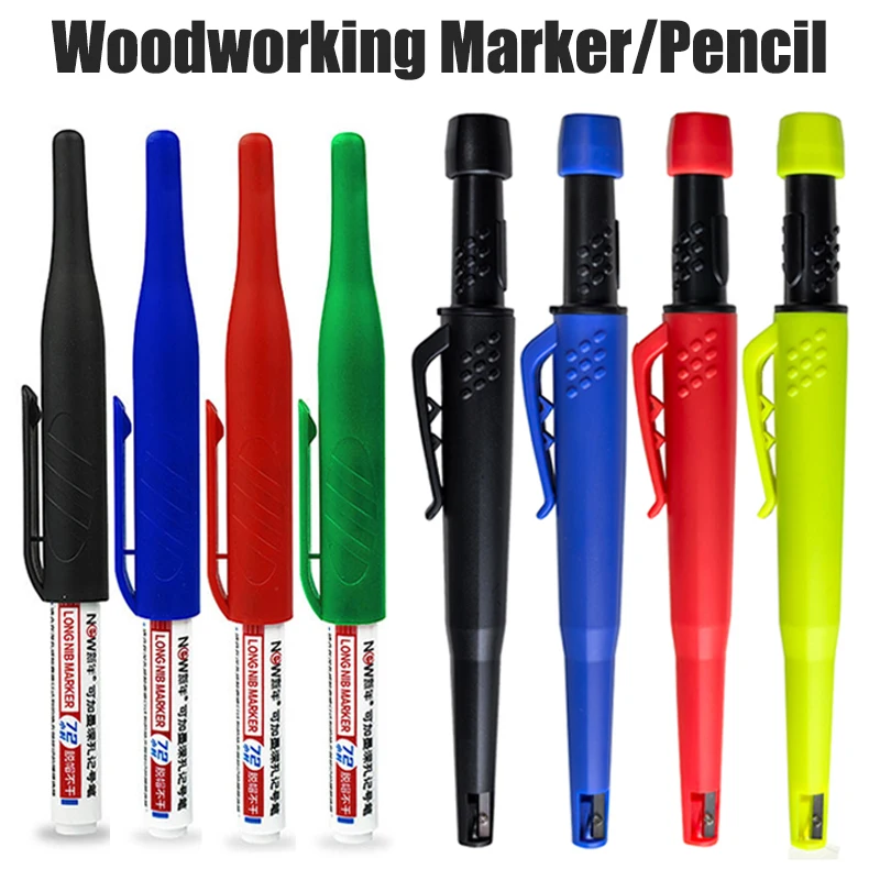 32mm Long Headed Deep Hole Marking Pen Set with Woodworking Mechanical Pencil Can Be Repeatedly Filled Non Dry Ink Waterproof